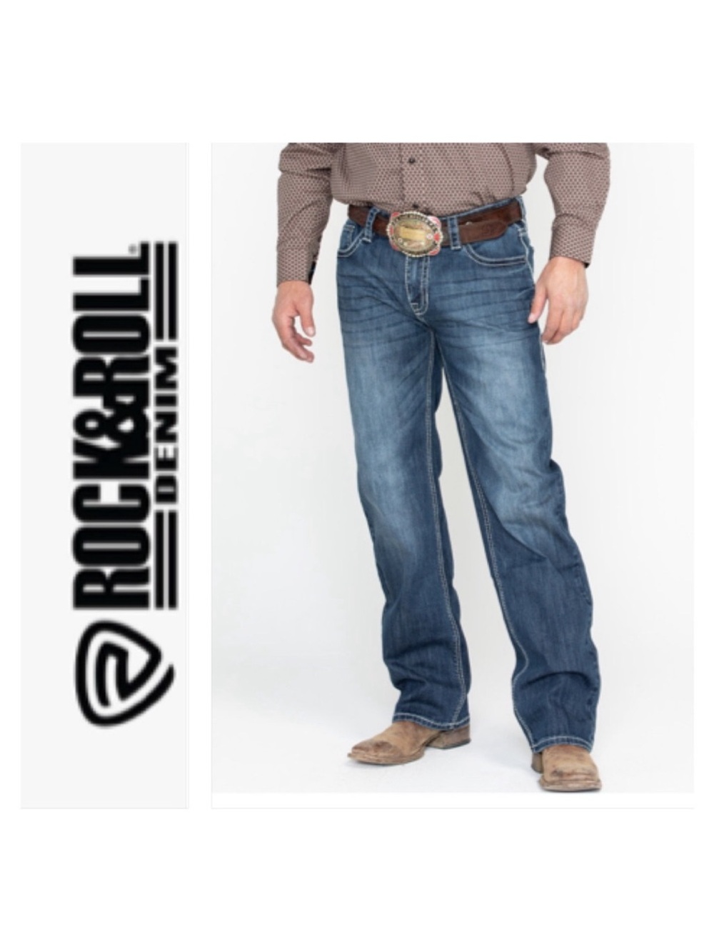 Rock & Roll Denim Pistol Regular Fit Bootcut Jeans Mens 33 x 32 Cotton Distress